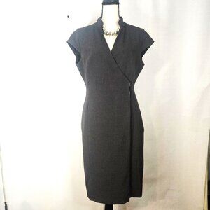 Calvin Klein Charcoal Gray Lined Sheath Dress High Mandarin-Style Collar V-Neck